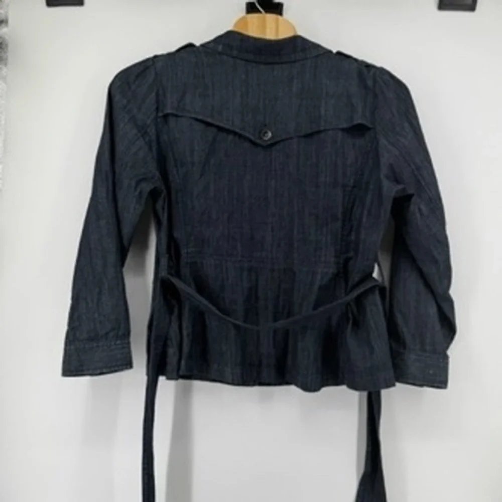 Calvin Klein Jeans Womens Jacket 2X Blue Denim‎ Belted Button Down Collared